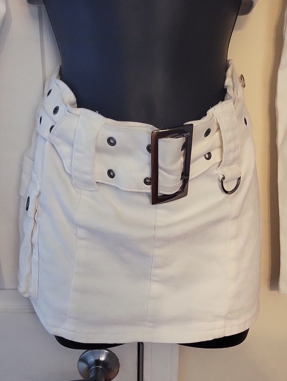 Edikted White Mini Skirt with Belt and Ring Detail